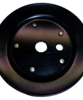Upgrade Your Ride With This Awesome 12 Point Spindle Pulley Replacing #603987 For 42 Inch Raptor Dash And Raptor Limited Lawn Mowers. Black spindle pulley with central hole and mounting points.