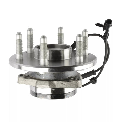 Front Wheel Hub Bearing Assembly For 1999-2006 Chevy Silverado Suburban 1500 And 1999-2006 GMC Sierra 1500 6 Lug With ABS 4x4 4WD Ready Compatible Premium OE Replacement Heavy Duty Front Hub For Trucks And SUVs, showing 6-lug assembly with ABS sensor