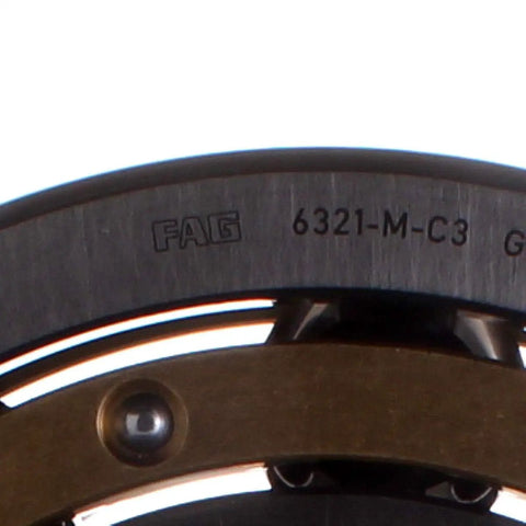 Radial Deep Groove Ball Bearing 6321-M-C3 C3 Clearance 105Mm Bore visible from side angle, showing metal finish and dimensions.