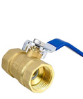 Top Shelf Rock Solid Brass Ball Valve With Easy Turn Lever Handle For Copper Plumbing And Bsp Thread Connections Built Tough For Heavy Flow Jobs Pro Grade Performance, featuring brass body and blue lever.