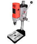 Piefeak 6-Speed Electric Pillar Drill Bench Machine with Vice, red and gray design on sturdy base, ideal for woodworking and metal projects.