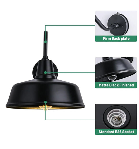Outdoor Dusk To Dawn Gooseneck Lights Two Pack IP65 Waterproof Rust Resistant Finish with spray paint close-up features