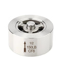 Stainless steel 1/2 in flange clamp check valve (CF8) for backflow prevention.
