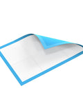 Super Absorbent Disposable Underpads And Incontinence Bed Pads 23 X 36 Inch showing a blue-bordered mattress pad ready for use.