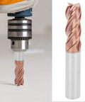 4 Flute End Mill CNC Milling Cutter Tool for Metal Engraving Tungsten Steel Micro Carbide shown in machining setup.