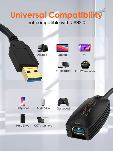 Active USB 3.0 Extension Cable 16.4 Ft Male to Female with universal compatibility features and gold connectors for Oculus Quest 2