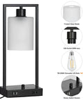 Industrial Table Lamp Set Of 2 Dimmable Nightstand Lamps With USB Ports And AC Outlet, Matte Black Finish With Frosted Glass Shade