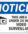 24 Hour Video Surveillance Security Camera Sign 10 By 14 Inch heavy duty plastic notice plaque with camera icon.
