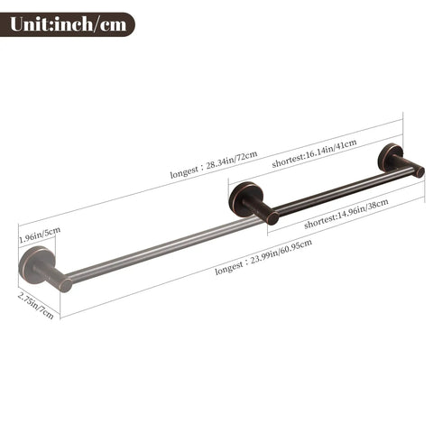 Adjustable Bronze Towel Bar 15 to 24 Inches, Wall Mounted Towel Rack with Oil Rubbed Finish, Rustic Farmhouse Style