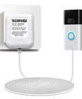 24 Volt Doorbell Transformer With C Wire Adapter For Nest Hello Honeywell And Sensi Thermostats And Any 24V Doorbell Power Supply Easy Install No Fuss Voltage Works Great With Any 24V Doorbell Or Smart Thermostat Setup shown with doorbell camera and adapter.