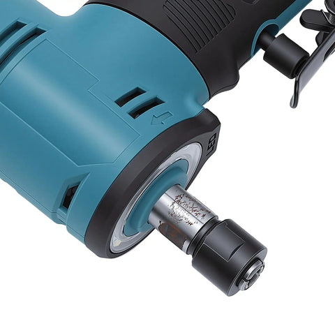 Close-up of Heavy Duty Cordless Die Grinder For Polishing Sanding And Surface Prep Featuring Dual Rechargeable Lithium Batteries.