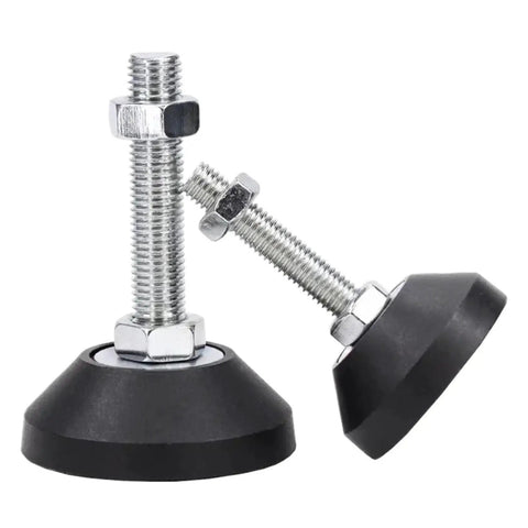 Four Pack Heavy Duty Adjustable Leveling Feet With M8 M10 Thread Swivel Base Glide Pads showing stainless steel bolts and nylon base.