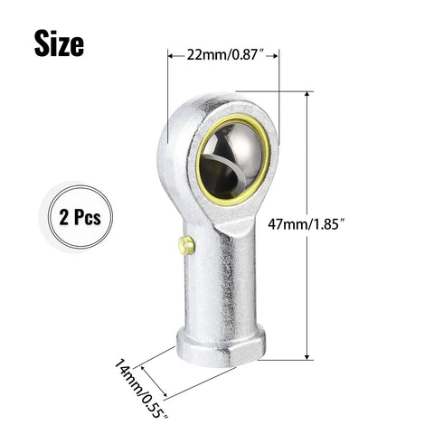 Two Pack PHSB5 Rod End Bearing With Five Sixteenth Inch Bore And Five Sixteenth Twenty Four Right Hand Thread Pre Lubricated Heim Joint With Jam Nuts For Flexible Mechanical Linkages, size diagram 22mm x 47mm, 2 pcs