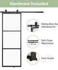 Frosted Glass Barn Door 30In By 84In With Top Mounted Hardware Kit Soft Close Black Carbon Steel Frame Tempered Glass