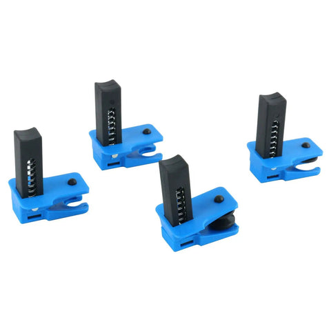 Fluid Line Stopper Clamp Kit With Spring Loaded Plugs For 1/2 In, 3/8 In, And 5/16 In Lines 4-Piece Universal Plastic And Metal Stopper Set Blue