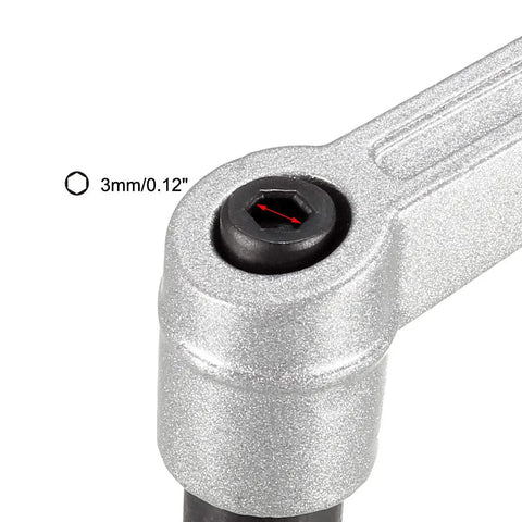 Close-up of M6 X 30mm Quick Release Toggle Clamps Featuring Killer Grip Ratchet Lever showing 3mm hex drive detail and silver finish.