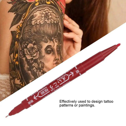 Smooth Double Ended Markers For Piercing And Art Projects, 10 Piece Set With Bold And Fine Tips, Removable Surgical Stencil Pens For Makeup And Body Art on tattooed skin.