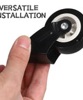 4 Pack Heavy Duty Side Mount Caster Set Built Tough Silent Glide Sliding Door Hardware For Barn Doors Wardrobes Cabinet Plant Stand Trolley Replacement Rail Roller Kit, black caster wheel held in hand.