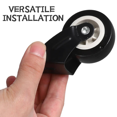 4 Pack Heavy Duty Side Mount Caster Set Built Tough Silent Glide Sliding Door Hardware For Barn Doors Wardrobes Cabinet Plant Stand Trolley Replacement Rail Roller Kit, black caster wheel held in hand.