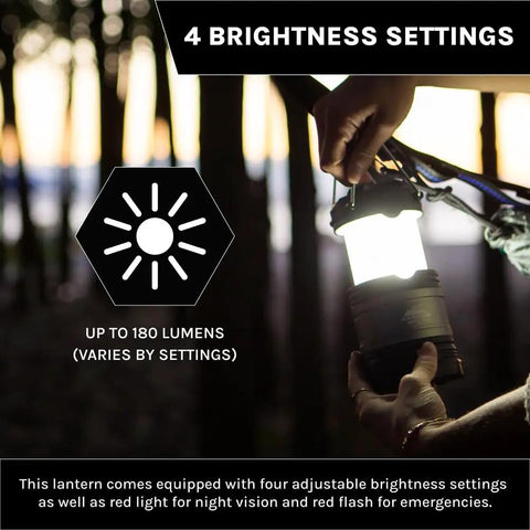 Person holding Pop Up IPX4 Water Resistant LED Lantern With 360 Degree Bright Light Four Modes Easy Fold Out Handle in woods