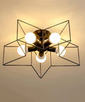 Sleek Industrial Metal Cage Semi Flush Mount Ceiling Light For Entryways And Living Rooms Modern Black Durable Lighting Fixture With No Sweat Setup and Killer Accents, top view with five globe bulbs