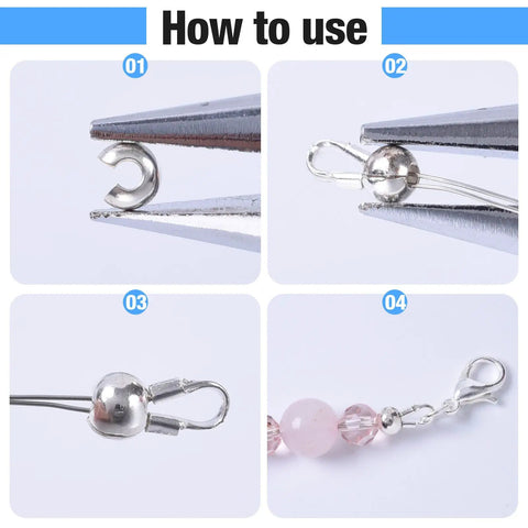 Step-by-step guide using Stainless Steel Crimp Bead Covers 6x5x3mm Half Round Clamp Tips Pro Grade Knot Covers for jewelry assembly.