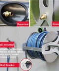 Beast Mode Stainless Steel Garden Hose Reel Kit with brass teat, wall-mounted design, holding hoses neatly for yard projects.
