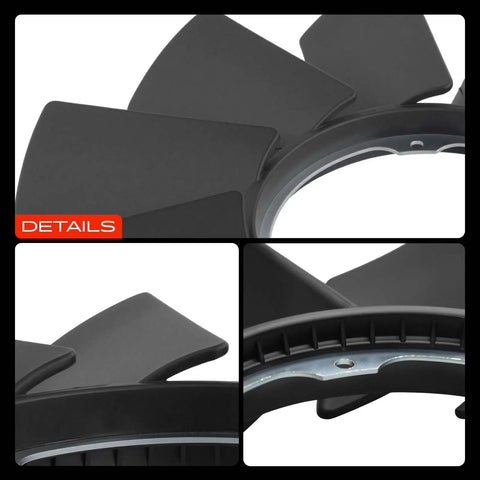 Detail of Heavy Duty Engine Radiator Cooling Fan Blade Compatible With BMW E46 E36, showing angled blades and polymer build.