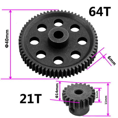 64T Metal Spur Gear And 21T Pinion Motor Gear Combo For 1 Tenth RC Cars And Trucks Beefed Up For Redcat Volcano EPX Lightning EPX Pro