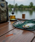 Two Piece Fishing Bait Needle Tool Set Stainless Steel With Blossom Wood Handles For Worm Threading And Hook Maintenance on dock