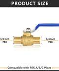 Three Quarter Inch Brass PEX Ball Valve With Quarter Turn Shutoff Lead Free NSF ANSI 61 And ASTM F1807 Certified Works With Copper Crimp Rings And Stainless Clamp Systems Durable Home Plumbing Valve, 3/4 Inch PEX