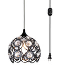 Black Crystal Plug In Chandelier With 13.12ft Cord And On And Off Switch Easy Setup Hanging Pendant Light For Kitchen Island Bedroom Reading Nook 360 Degree Lighting No Assembly Required