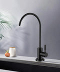 Superior Matte Black Water Filter Faucet Offers Easy Peasy Reverse Osmosis Setup For Kitchen Sink Straight Up Crafted From Solid Lead Free Stainless Steel on sleek countertop.