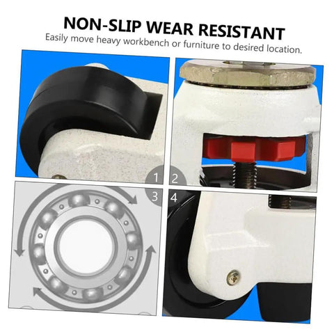 Heavy Duty Leveling Workbench Casters 4 Pack With 500kg Capacity GD80F Swivel Wheels For Industrial Carts And Equipment Non Slip Wear Resistant No Fuss Install Durable Steel Plate Long Lasting Leveling Transport Caster Set close-up of non-slip wheel and leveling mechanism