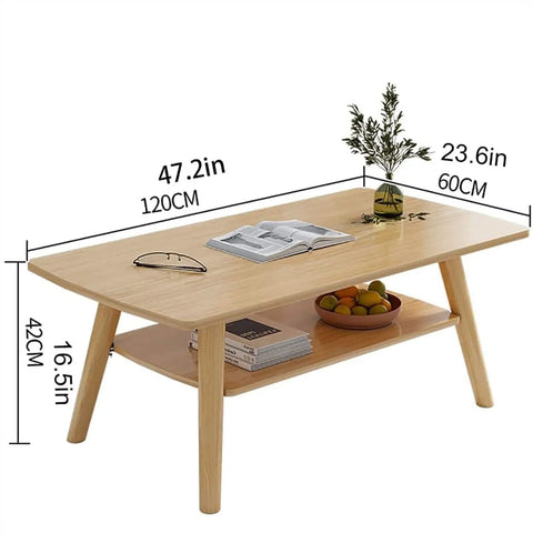 Rustic Vintage Industrial Rectangle Coffee Table With Double Layer Open Storage Shelf For Living Room side view with measurements