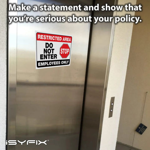 Restricted Area Signs Stickers 10x7 Inches 2 Pack Keep Out Do Not Enter Authorized Personnel Only Employees Only Ultra Durable Workplace Safety Labels Indoors on elevator door