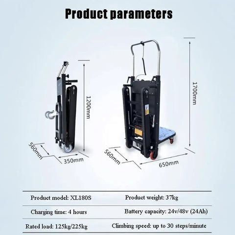 Electric Stair Climber Cart With Four Tracks And Wheels For Heavy Loads dimensions and specifications chart.