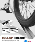 Beefy Ebike Rack Hitch Mount With Ramp Foldable Bike Carrier 100 Lb Capacity Built To Haul Big Electric Or Regular Bikes For Cars SUVs Trucks Trailers And RVs, close-up of wheel ramp