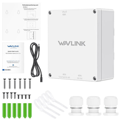 Rugged Outdoor PoE Enclosure Weatherproof IP67 Box For Outdoor WiFi Extender With Wall And Pole Mount Kit, components displayed