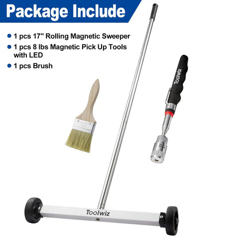 Must Have 17 Inch Rolling Magnetic Sweeper With Led Light And 8 Pound Telescopic Magnetic Pickup Tools For Nails Screws