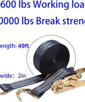 2 Pack Heavy Duty Ratchet Straps 10000 Lbs Break Strength 2 Inch By 40 Foot Black Tie Down Straps With Durable Double J Hooks