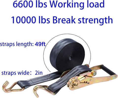 2 Pack Heavy Duty Ratchet Straps 10000 Lbs Break Strength 2 Inch By 40 Foot Black Tie Down Straps With Durable Double J Hooks