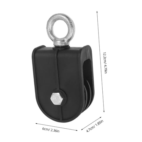 Heavy Duty Pulley Block Built Tough With Silent Rotating Wheel For DIY Home Gym Cable Systems Swivel Lifting Pulleys That Run Smooth Detachable Roller Wheel For Easy Setup And Smooth Operation, black metal, 12.2cm