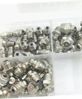 Grease Fitting Kit With All In One Grease Gun Nozzles For Lubricating Bearings And Machinery Assorted Fittings In Various Sizes Angled