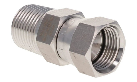 Heavy Duty 316 Stainless Steel 3/4 Inch Male NPT To 37 Degree JIC Swivel Adapter, compact design for fluid power systems.