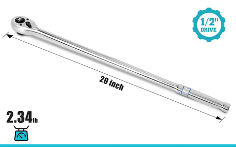 Smooth As Butter Extra Long Handle 1/2 Inch Drive 90 Tooth Ratchet Wrench crafted from premium chrome alloy steel, 20 inch length.