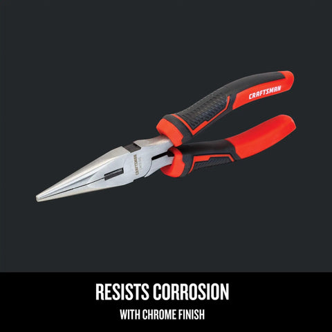 8 Inch Long Nose Pliers With Comfort Grip Induction Hardened Cutting Edges Drop Forged Steel Chrome Finish