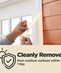 Beige General Purpose Masking Tape 1.88 Inch By 60 Yard being applied to an outdoor surface, highlights easy removal within one day