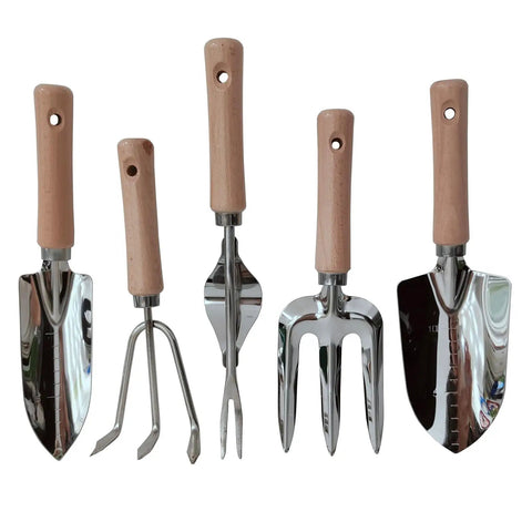 5 Piece All In One Garden Tool Set With Large Trowel, Transplanter, Weeder, Hand Rake And Cultivator for gardening