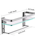 Glass Shelf With Towel Bar For Bathroom, 15.2 By 4.5 Inches, Wall Mount Organizer In Silver, side view with measurements